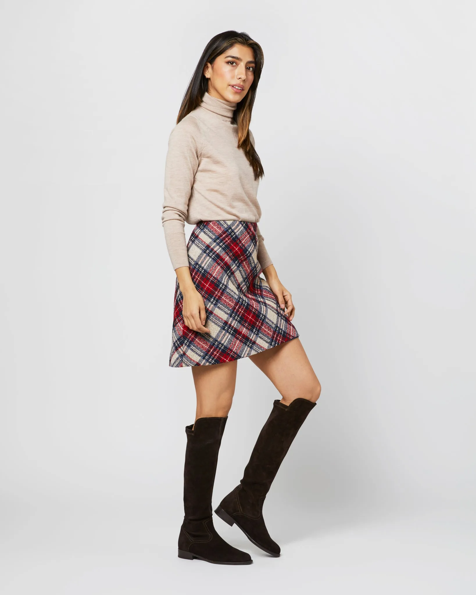 Penny Skirt in Red/Blue/Natural Tartan Jacquard