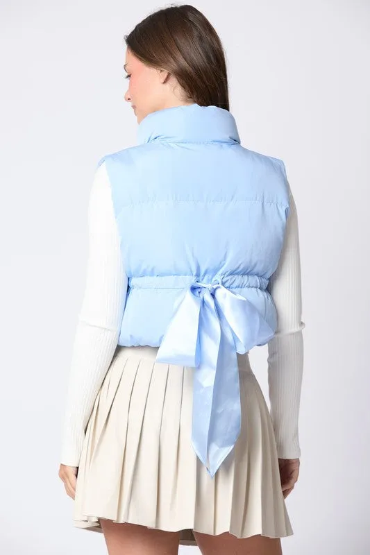 Puffer Padded Vest With Satin Organza Bow