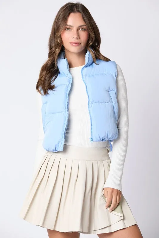 Puffer Padded Vest With Satin Organza Bow