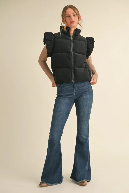 Puffer Sleeve Vest With Pockets