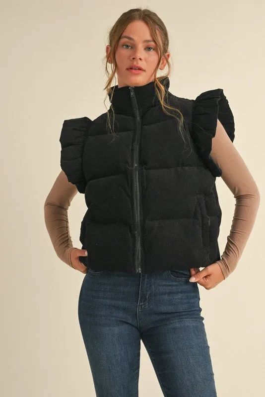 Puffer Sleeve Vest With Pockets