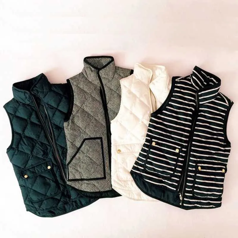 Quilted Cotton Zip Up Plaid Puffer Womens Vest