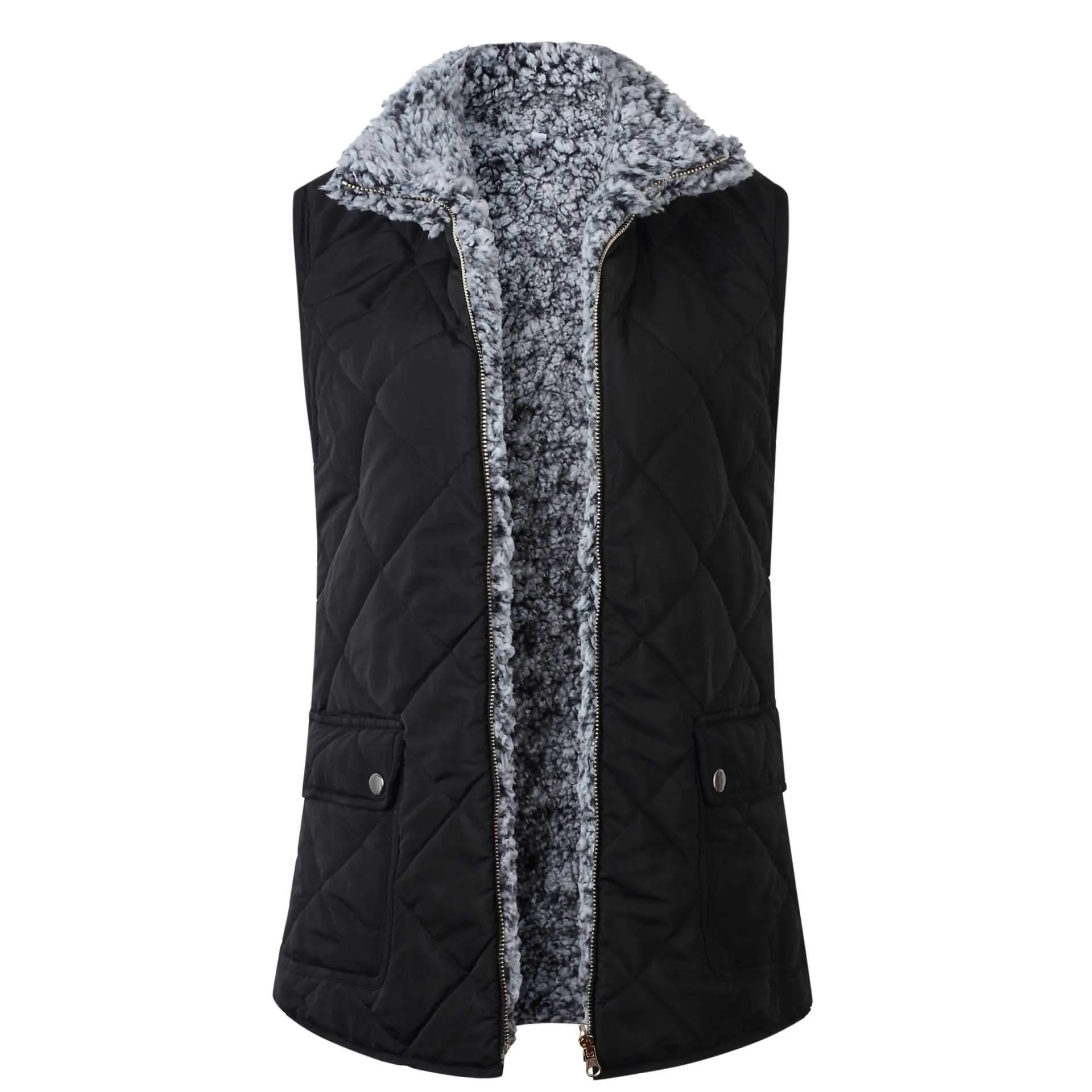 Quilted Cotton Zip Up Plaid Puffer Womens Vest