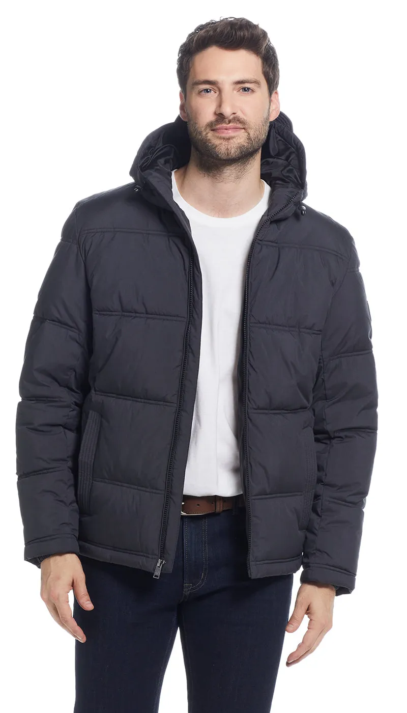 QUILTED PUFFER WITH ATTACHED HOOD