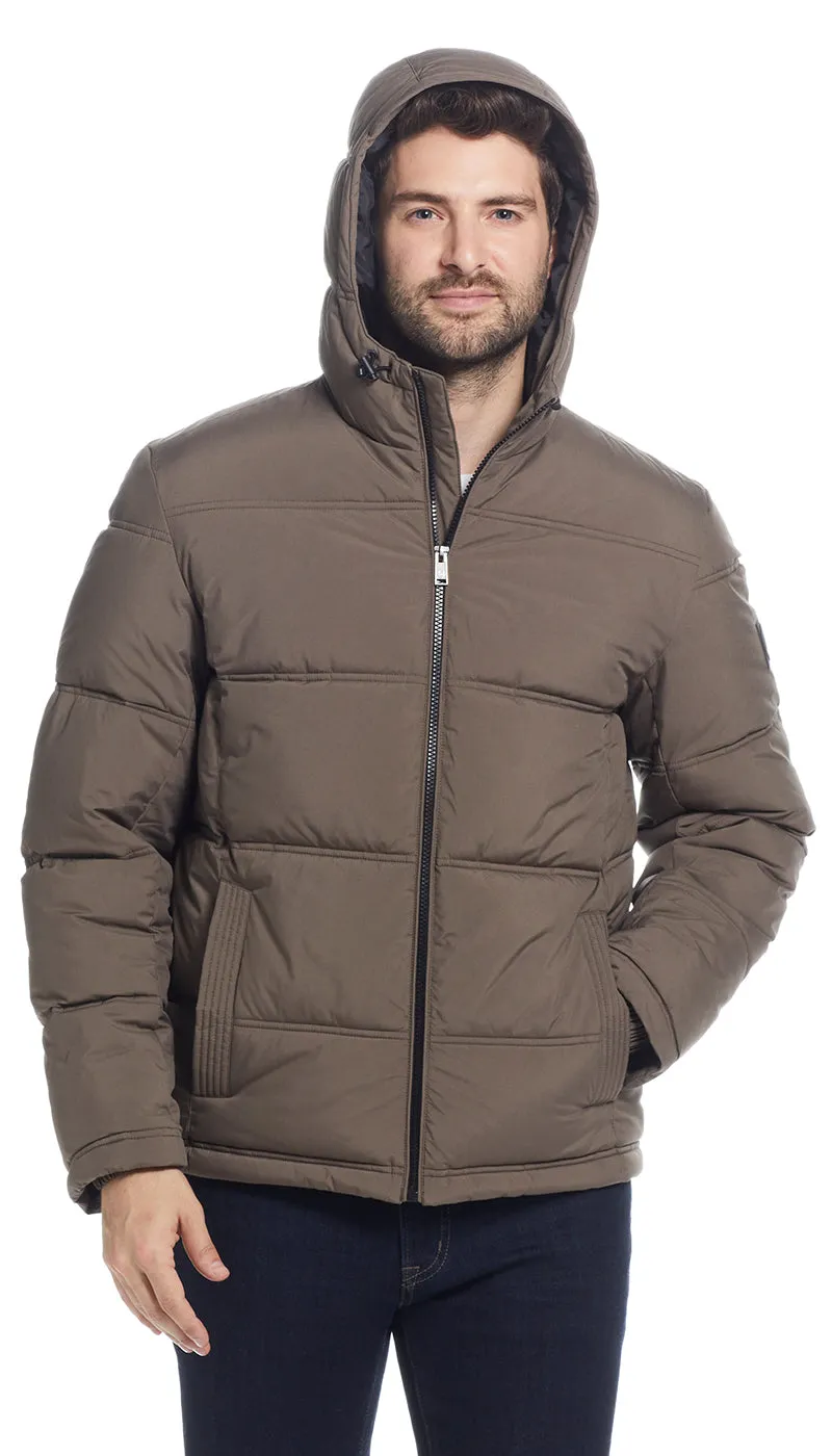 QUILTED PUFFER WITH ATTACHED HOOD