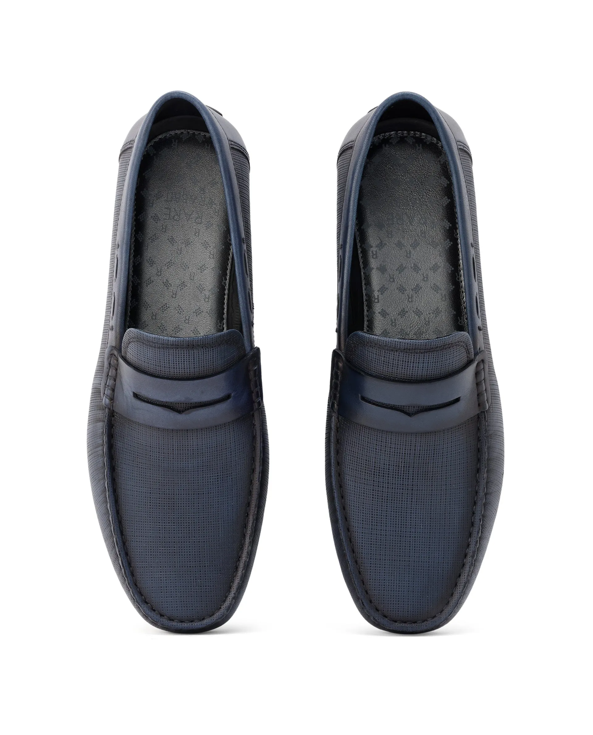 Rare Rabbit Men's Saffian Navy Slip-On Textured Genuine Leather Driver Moccasin