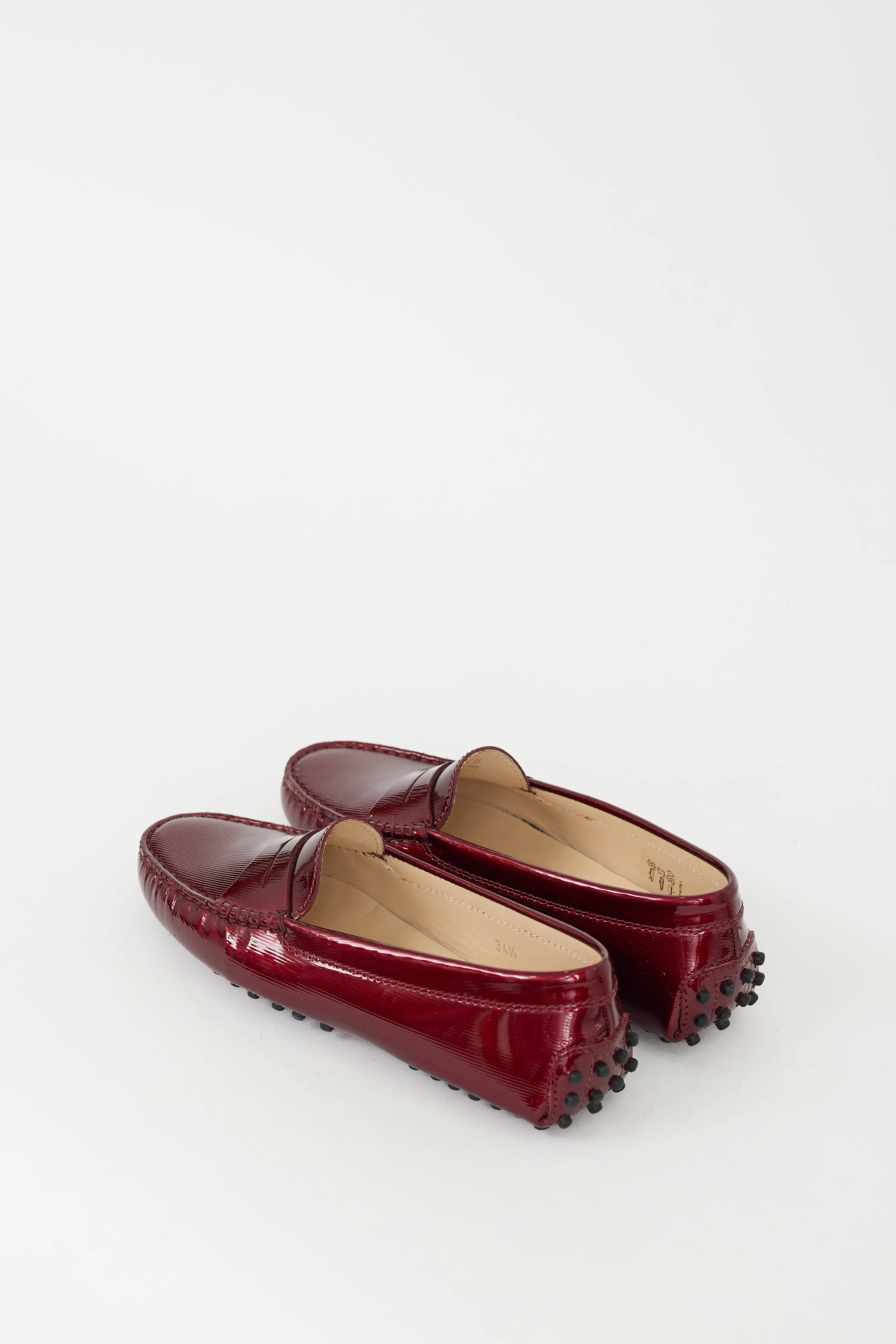 Red Textured Patent Leather Penny Loafer