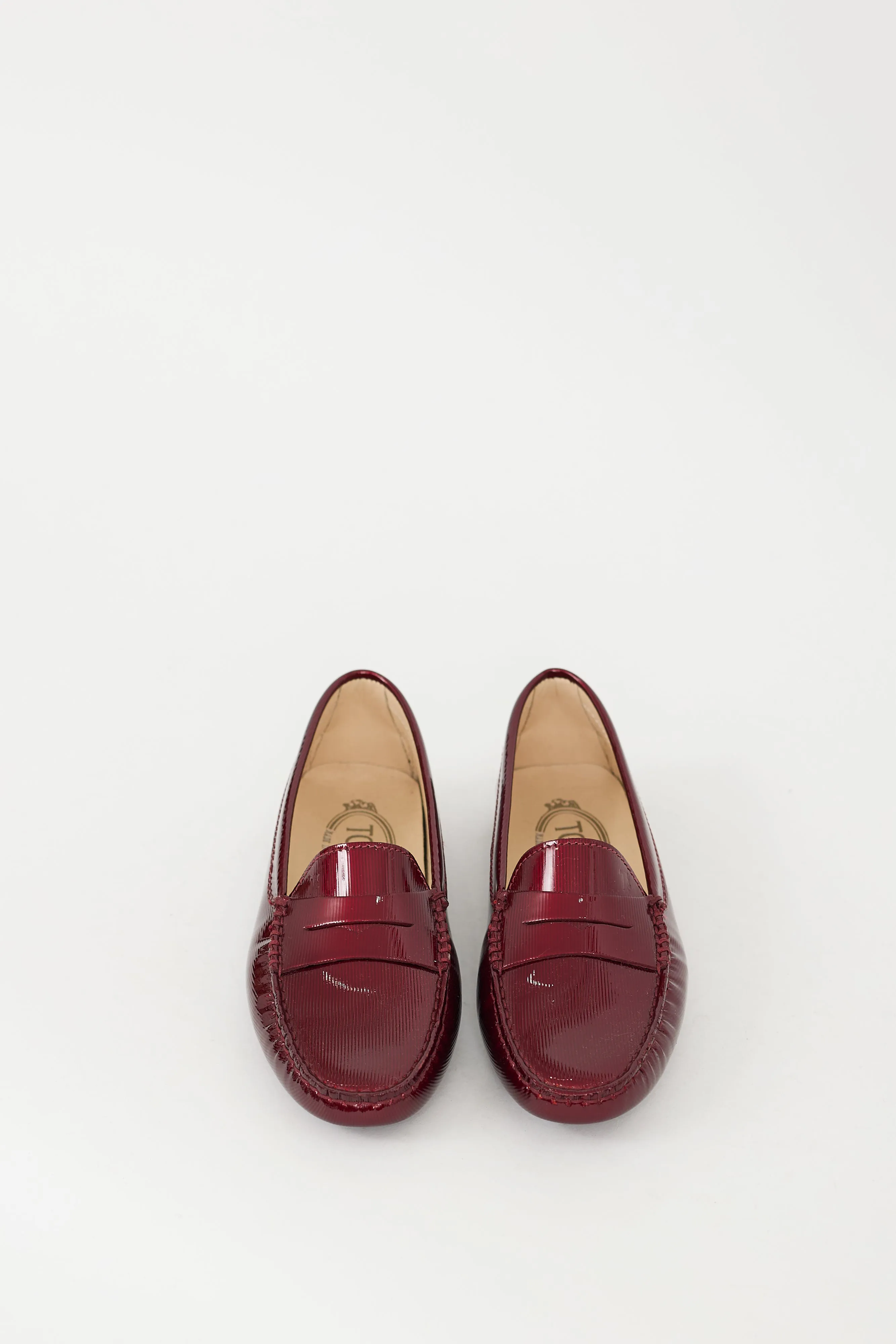 Red Textured Patent Leather Penny Loafer