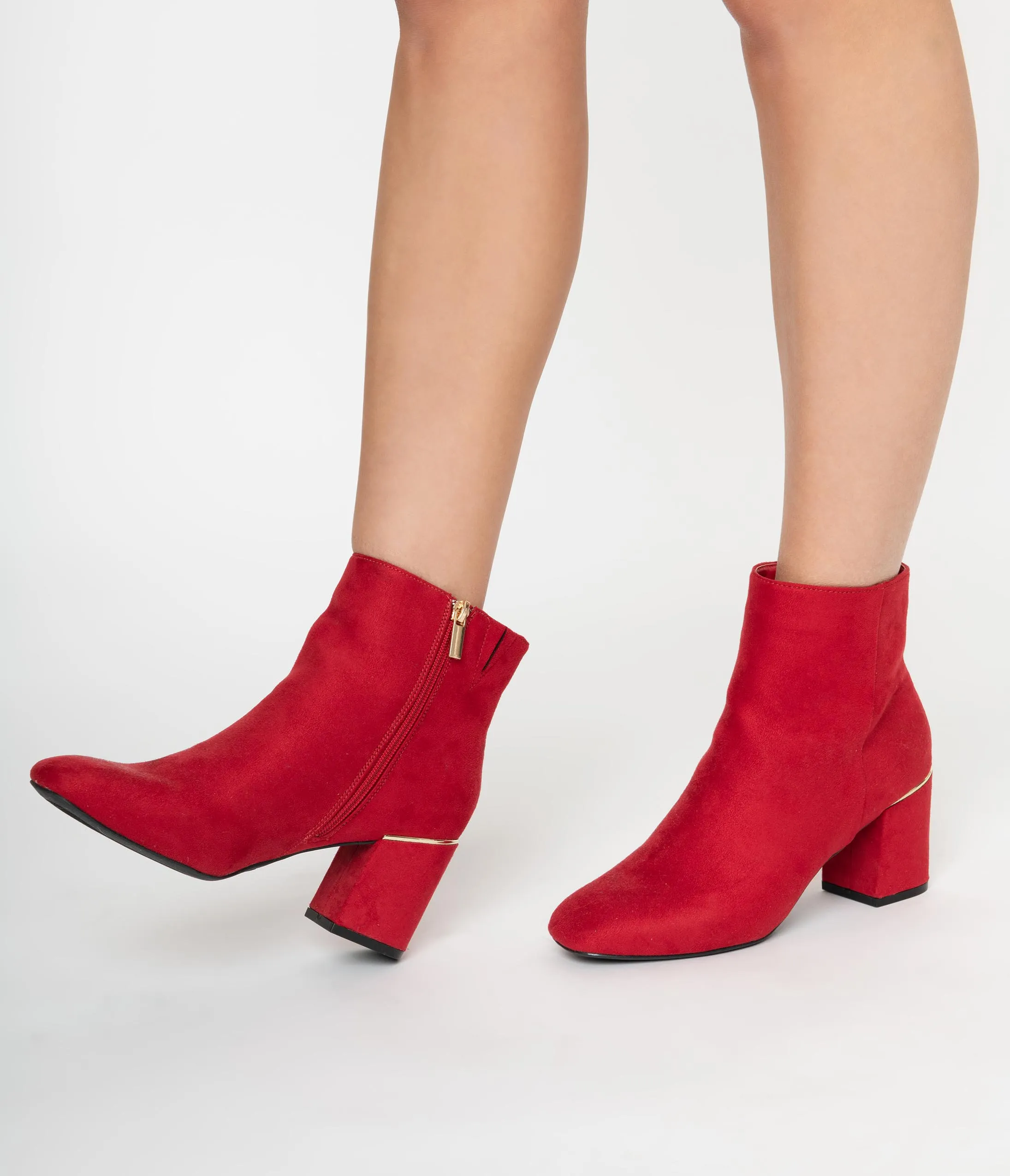 Retro Style Red Suede Heel Booties