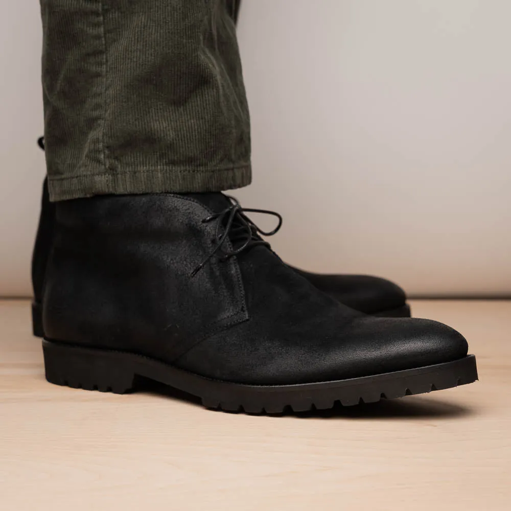 Rezza Italian Sueded Calfskin Chukka Boot in Black by Zelli Italia