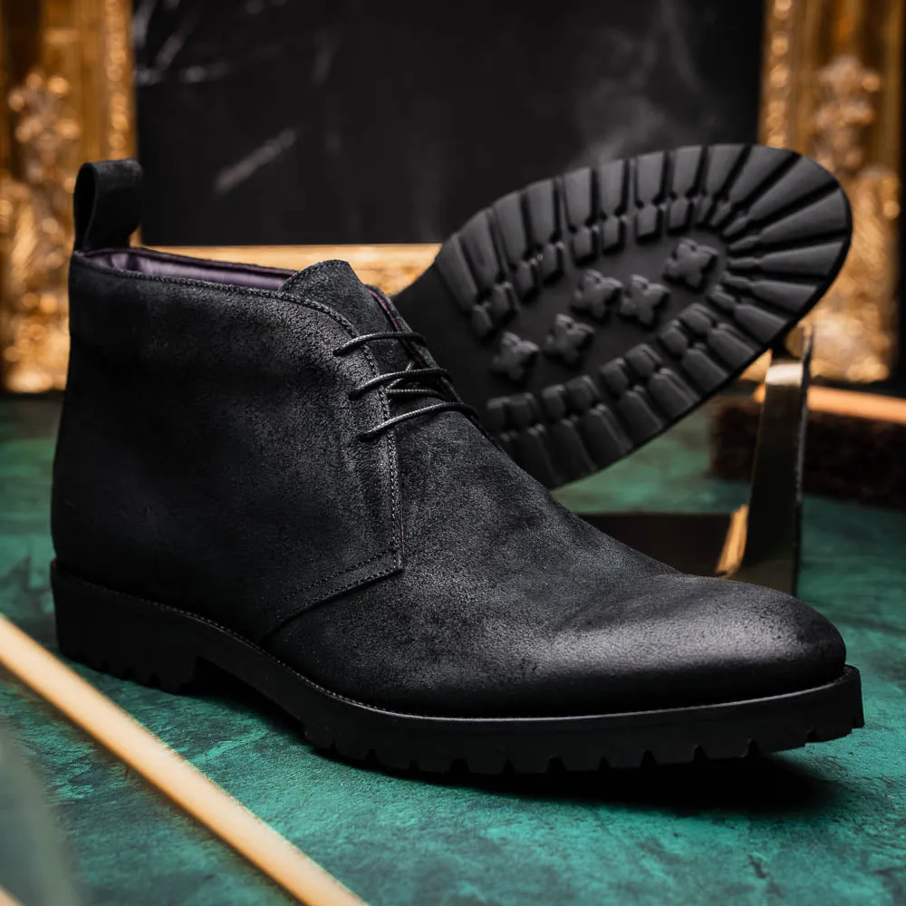 Rezza Italian Sueded Calfskin Chukka Boot in Black by Zelli Italia