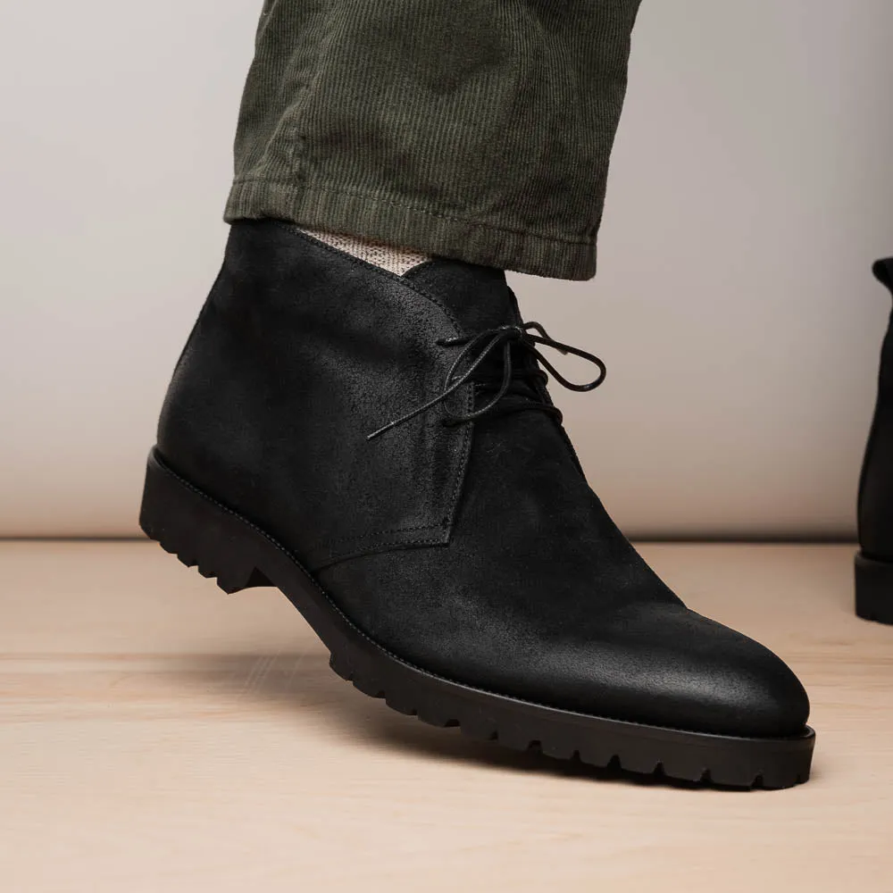 Rezza Italian Sueded Calfskin Chukka Boot in Black by Zelli Italia