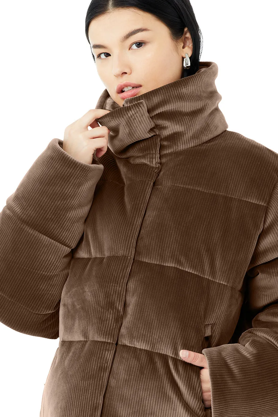 Ribbed Velour Gold Rush Puffer - Hot Cocoa