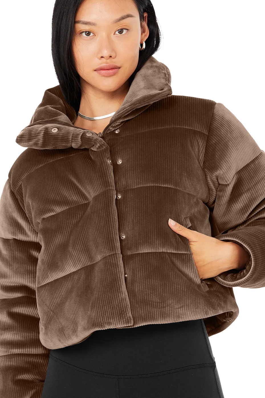 Ribbed Velour Gold Rush Puffer - Hot Cocoa