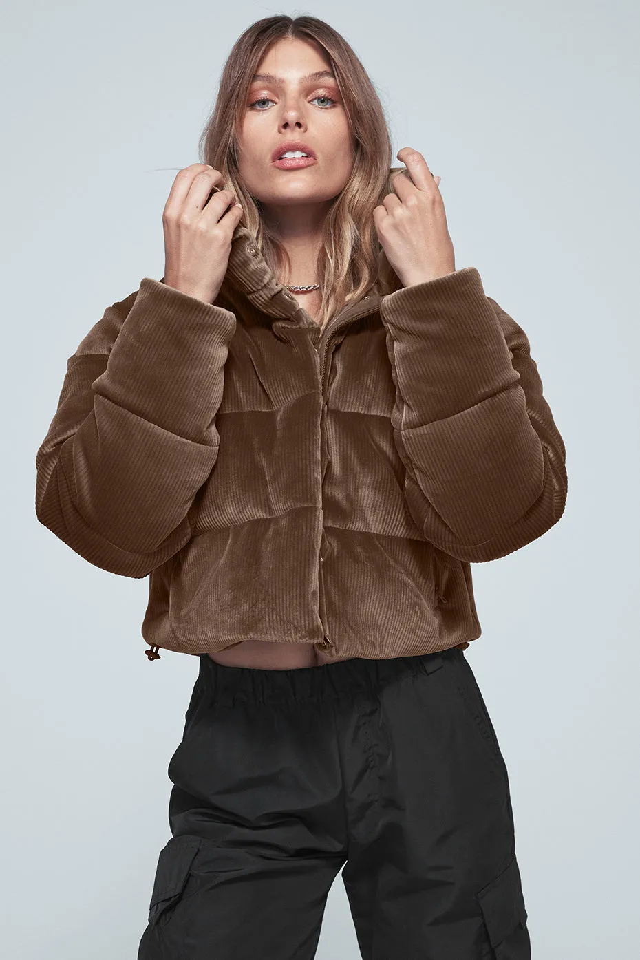 Ribbed Velour Gold Rush Puffer - Hot Cocoa