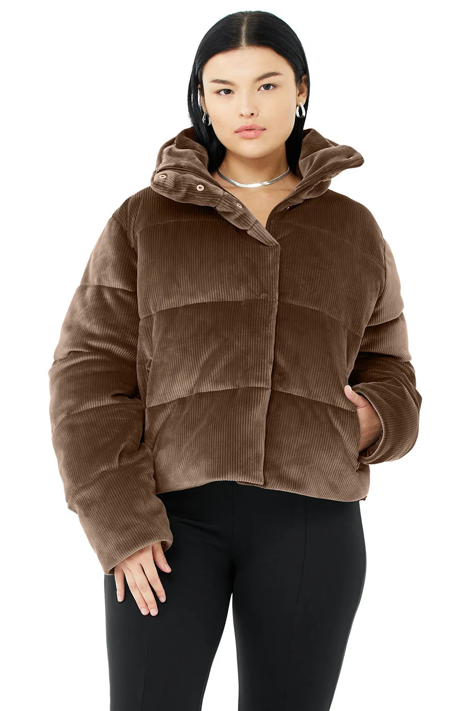 Ribbed Velour Gold Rush Puffer - Hot Cocoa