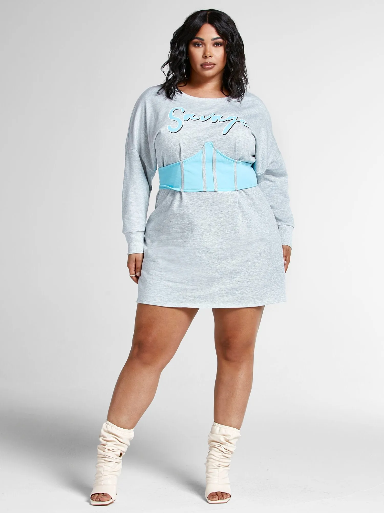 'Savage' Corset Sweatshirt Dress