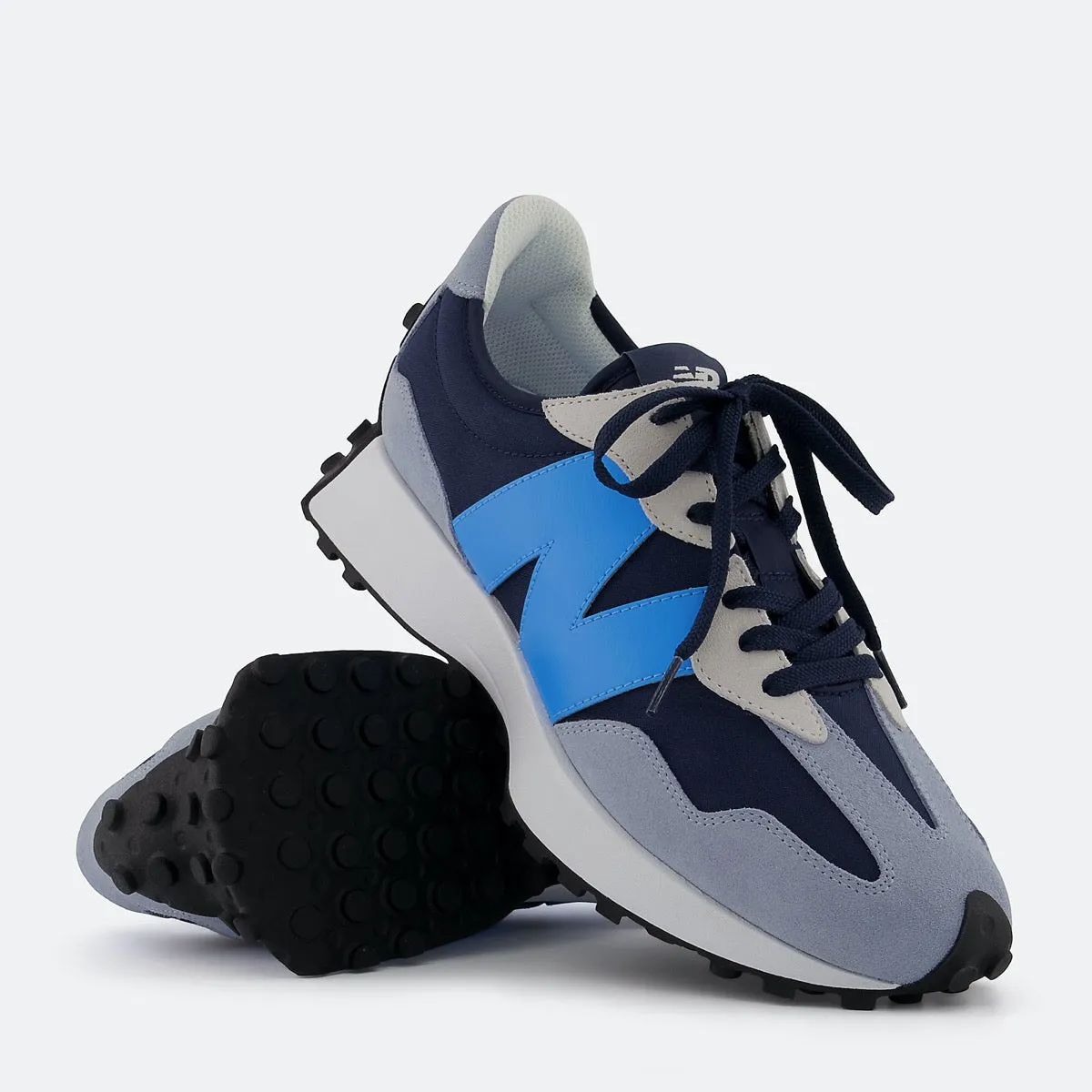 Scarpe Uomo NEW BALANCE Sneakers 327 in Suede Nylon e Mesh colore Natural Indigo e Vibrant Sky