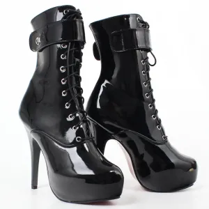 Shiny Black Patent Leather Platform Short Ankle Boots