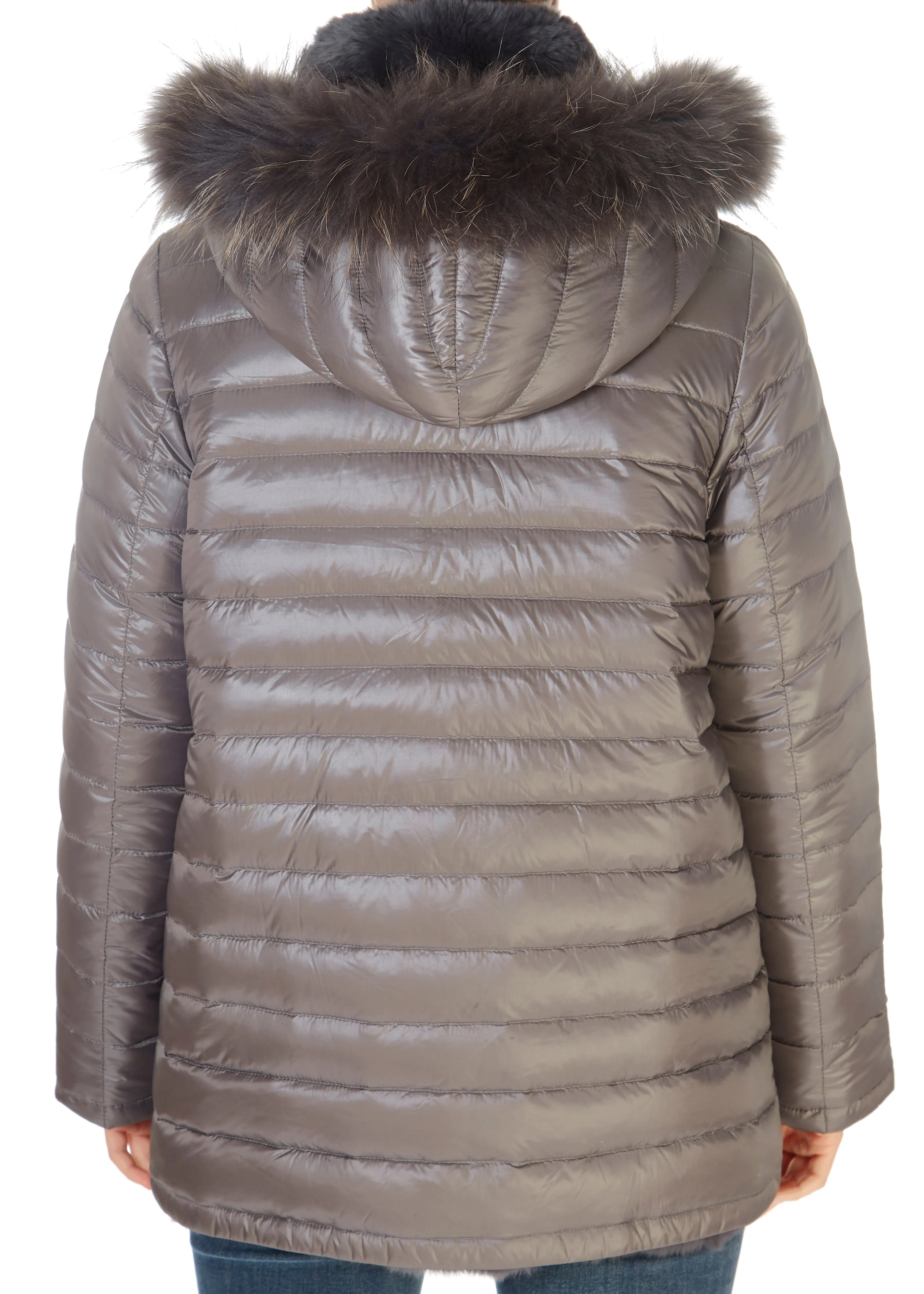 Short Grey Rex Rabbit Reversible Puffer