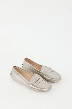 Silver Textured Metallic Leather Penny Loafer