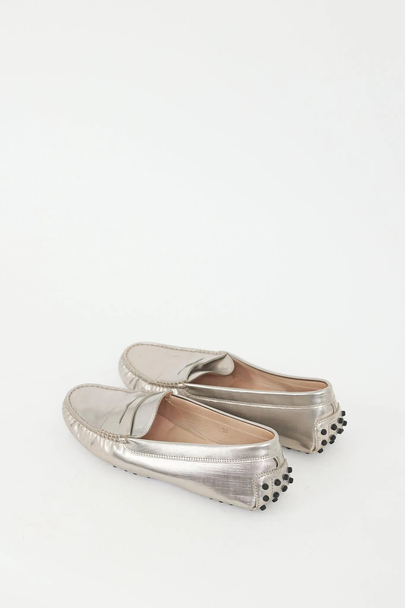 Silver Textured Metallic Leather Penny Loafer