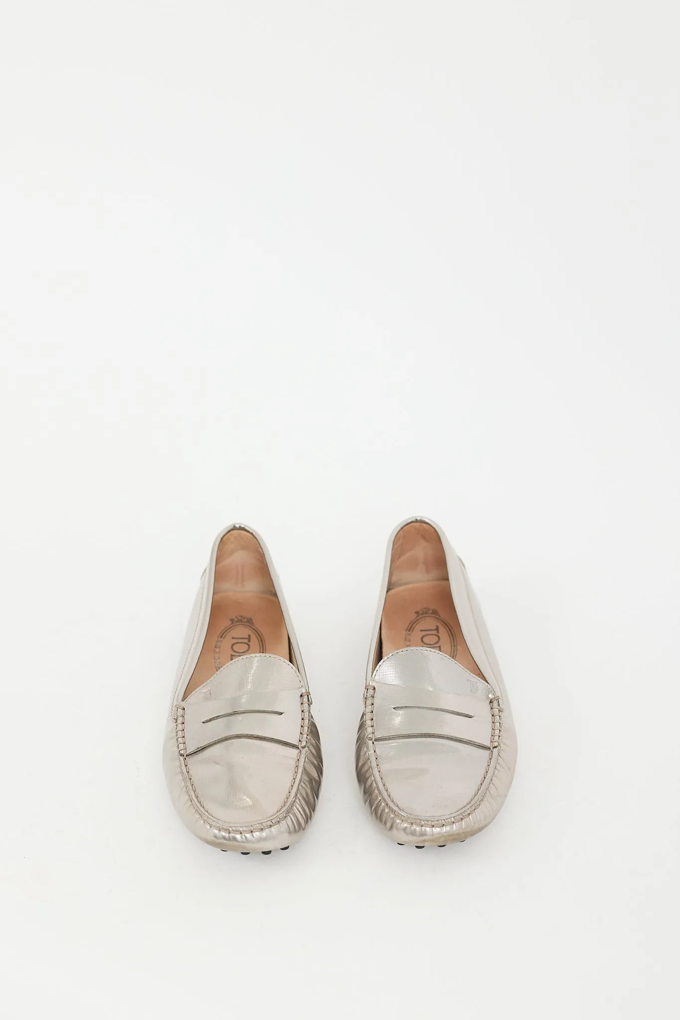 Silver Textured Metallic Leather Penny Loafer