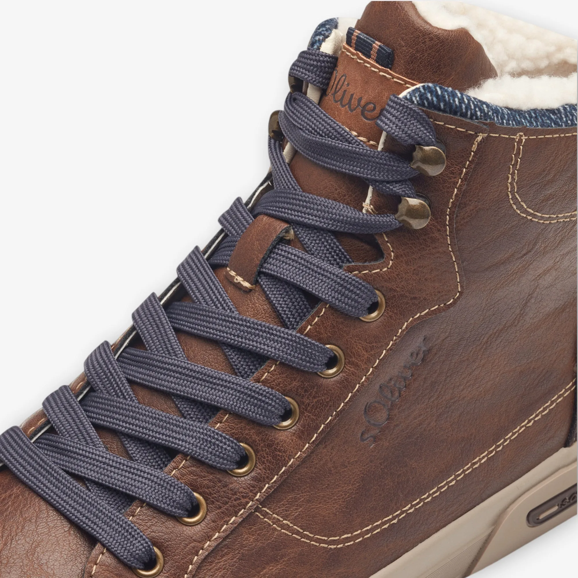 S.Oliver Men's Brown Boots with Navy Laces and Fleece Lining