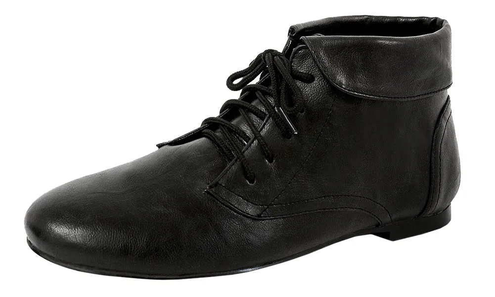 Spicy Women's F703 Lace-Up Closed Toe Folded Cuff Chukka Ankle Bootie