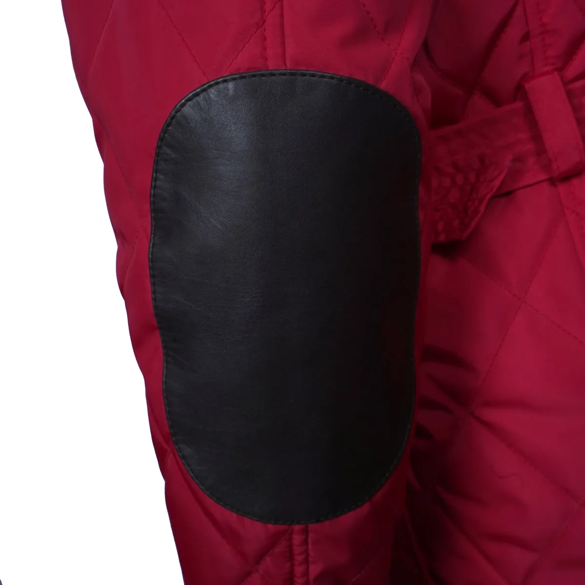 Standing Collar Red Puffer Jacket with Adjustable Waist Belt Zipper Snap Button