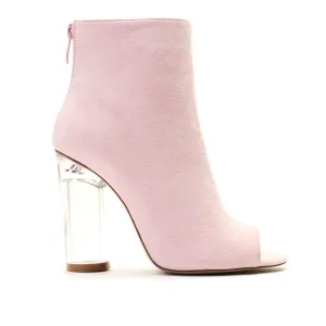 Star Clear Perspex Heel Ankle Boots in Pink Faux Suede