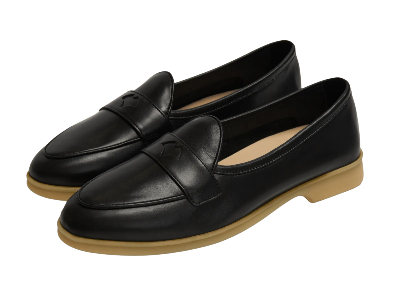 Stride Penny Loafers in Black Milled Calf Natural Sole