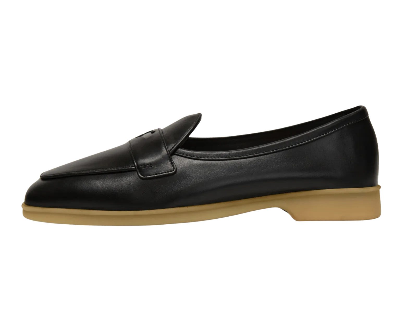 Stride Penny Loafers in Black Milled Calf Natural Sole