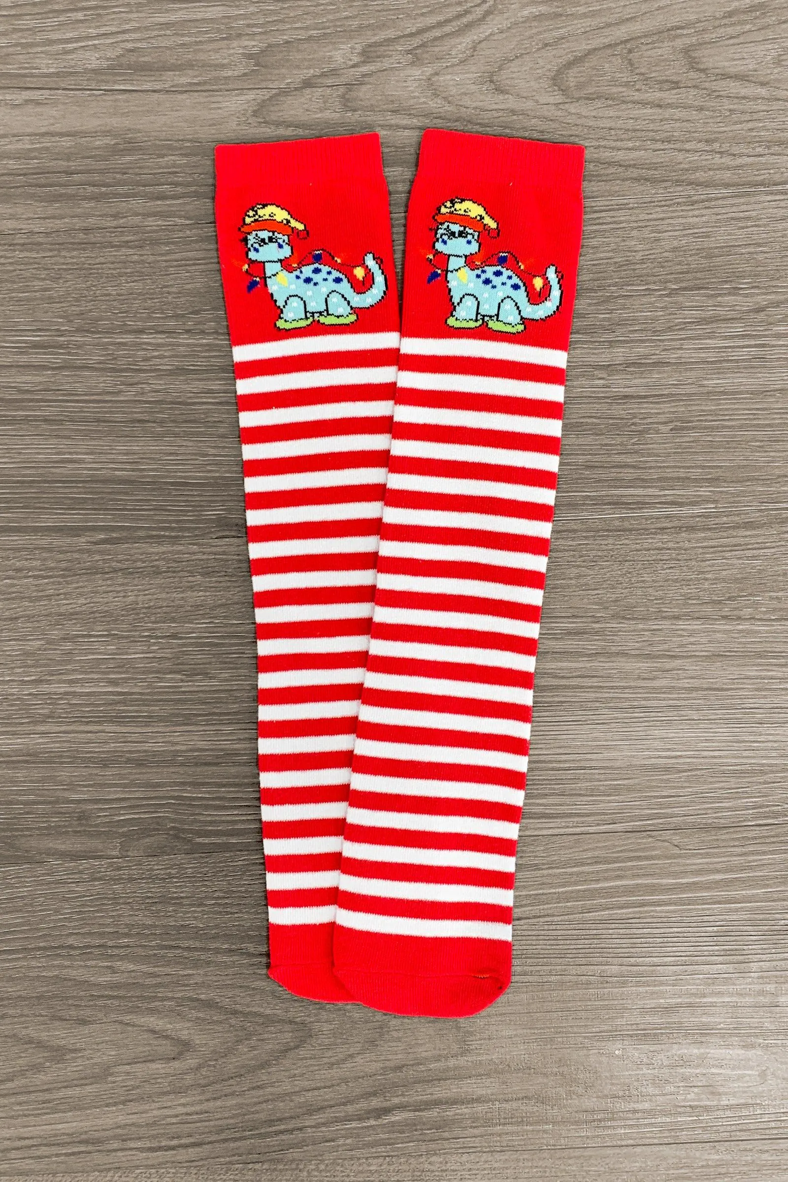 Striped Christmas Dinosaur Socks