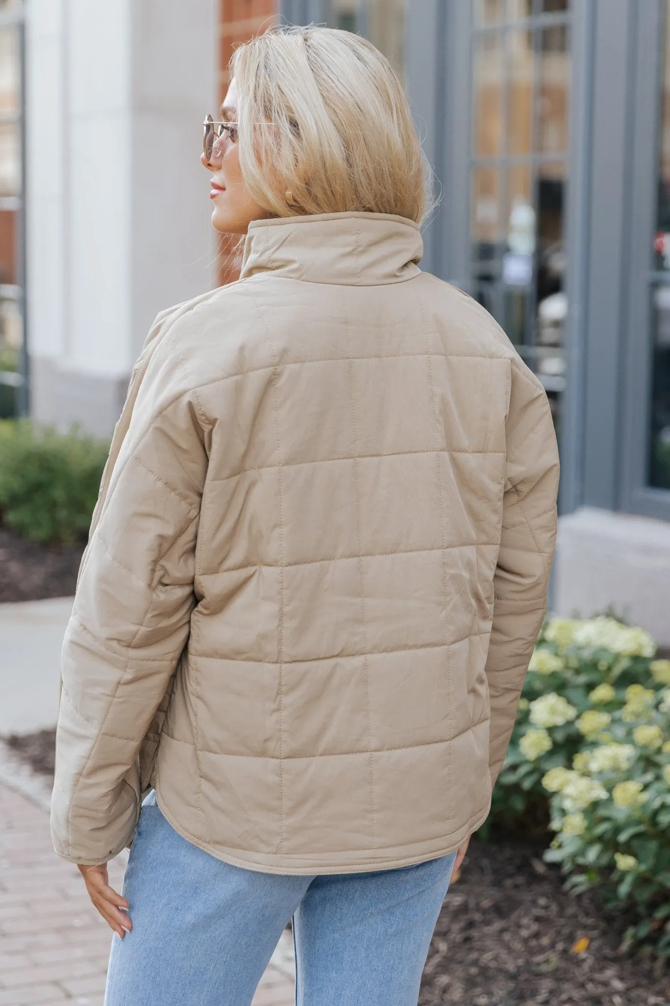 Taupe Zip Up Puffer Jacket