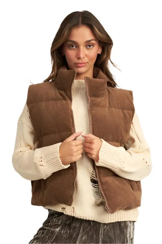 TEEK - CHOCOLATE CORDUROY PUFFER VEST