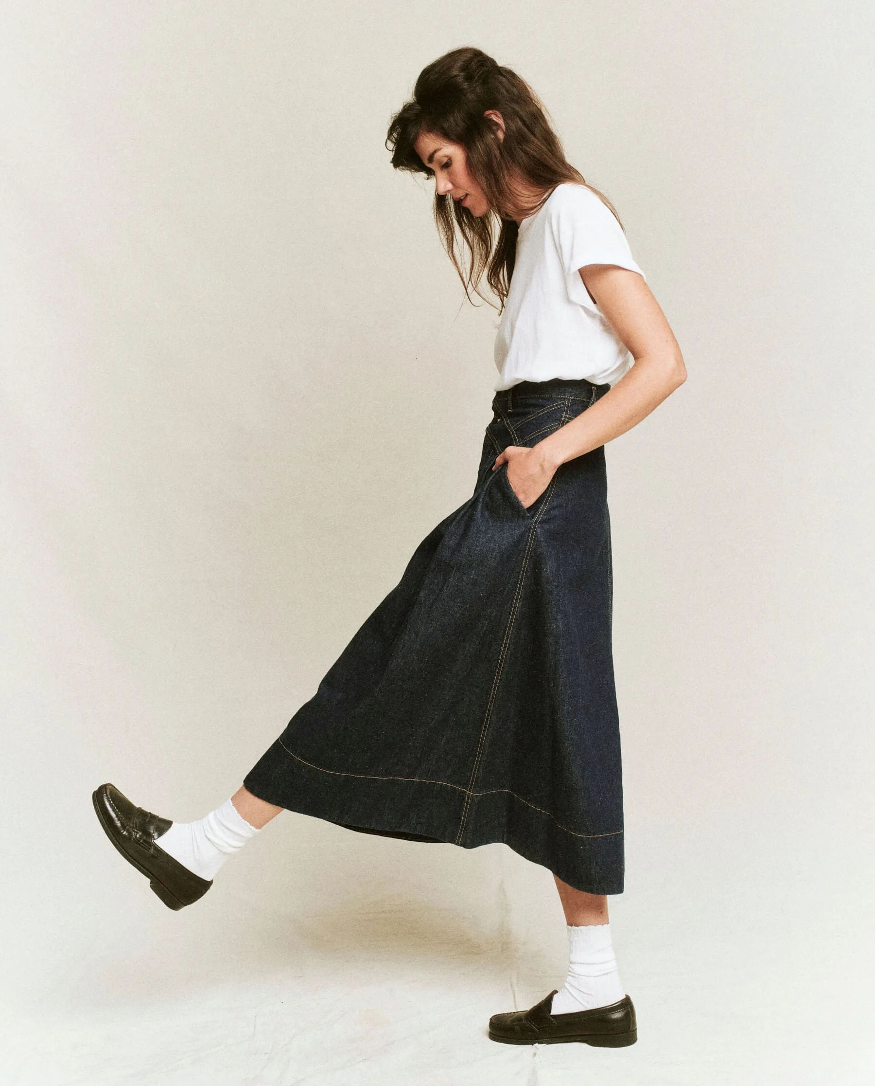 The Field Skirt in Dark Rinse Wash Denim