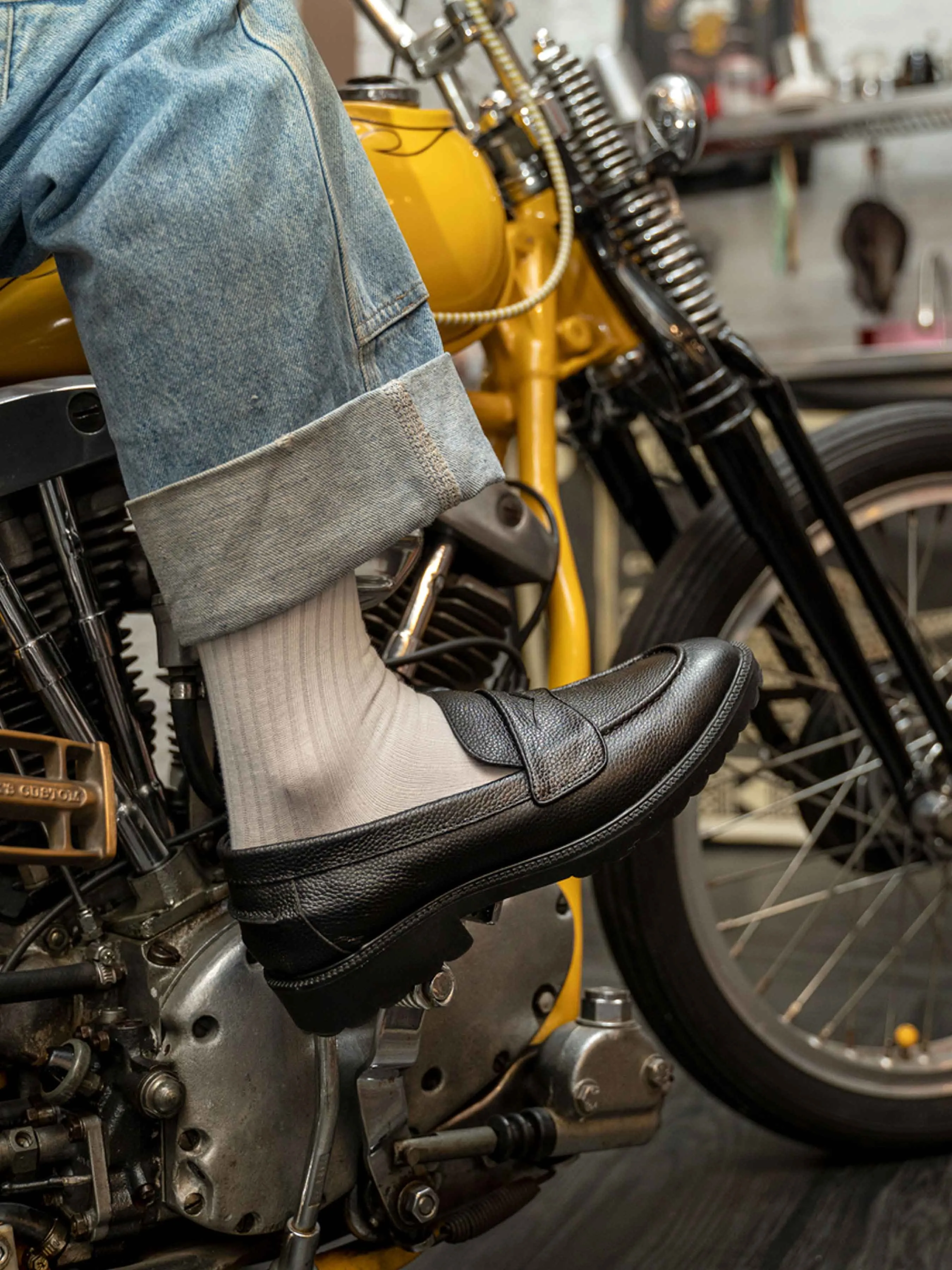 Wayne Penny Loafer - Black Pebble Grain Leather (Combat Sole)