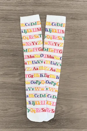 White Alphabet Knee High Socks