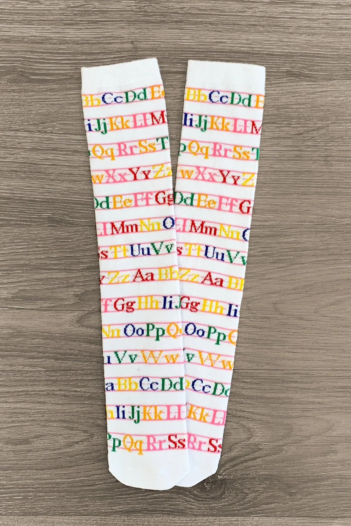 White Alphabet Knee High Socks