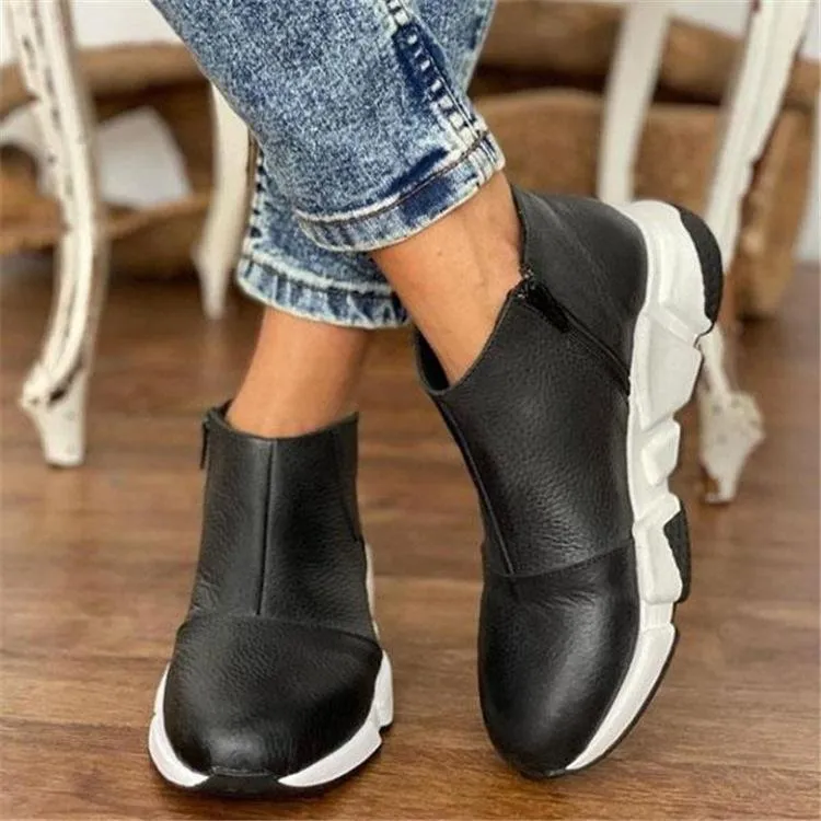 Women fashion thick sole side zipper ankle boots