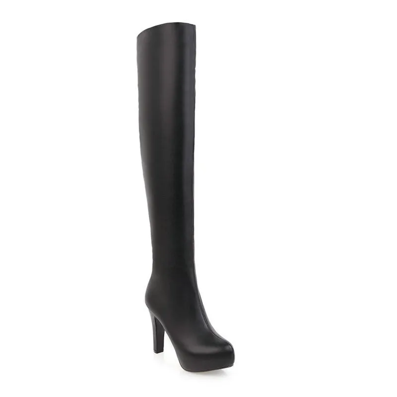 Women over the knee boots elastic slim fit chunky heel platform boots side zipper