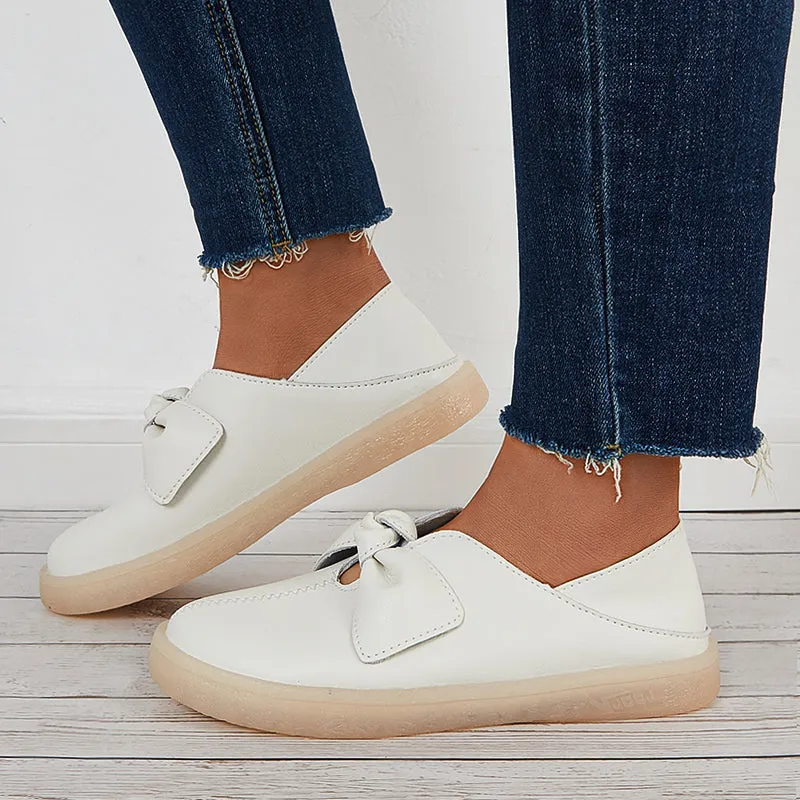 Women Penny Loafers Bowknot Slip on Flat Walking Shoes