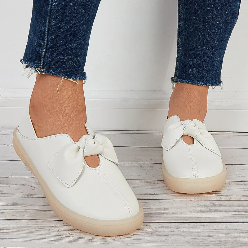 Women Penny Loafers Bowknot Slip on Flat Walking Shoes