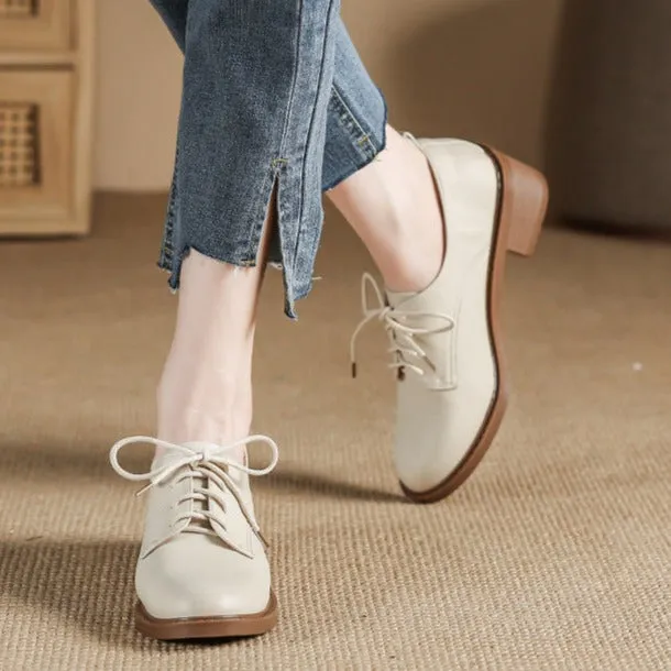 Womens Casual Lace Up Oxford Shoes Middle Heels