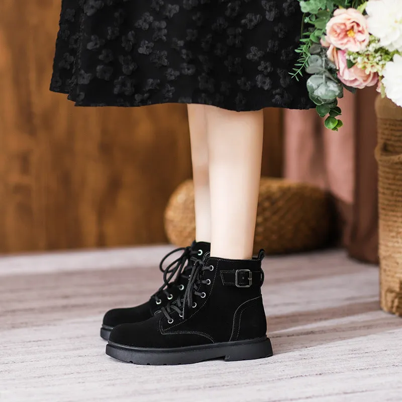 Women's Suede Lace-Up Short Boot