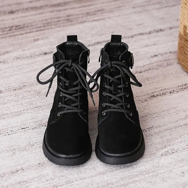 Women's Suede Lace-Up Short Boot