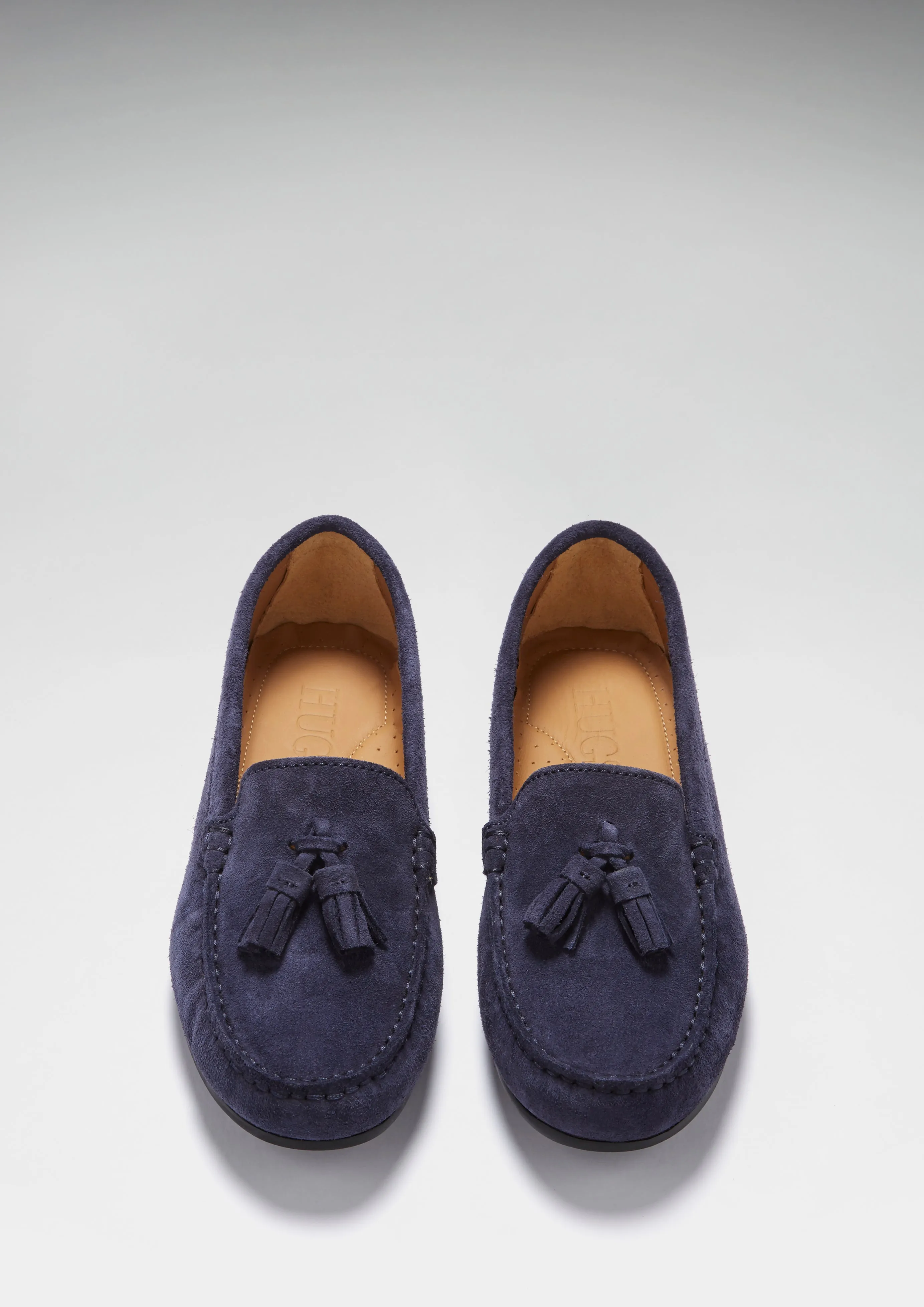 Women's Tasselled Driving Loafers Full Rubber Sole, navy blue suede