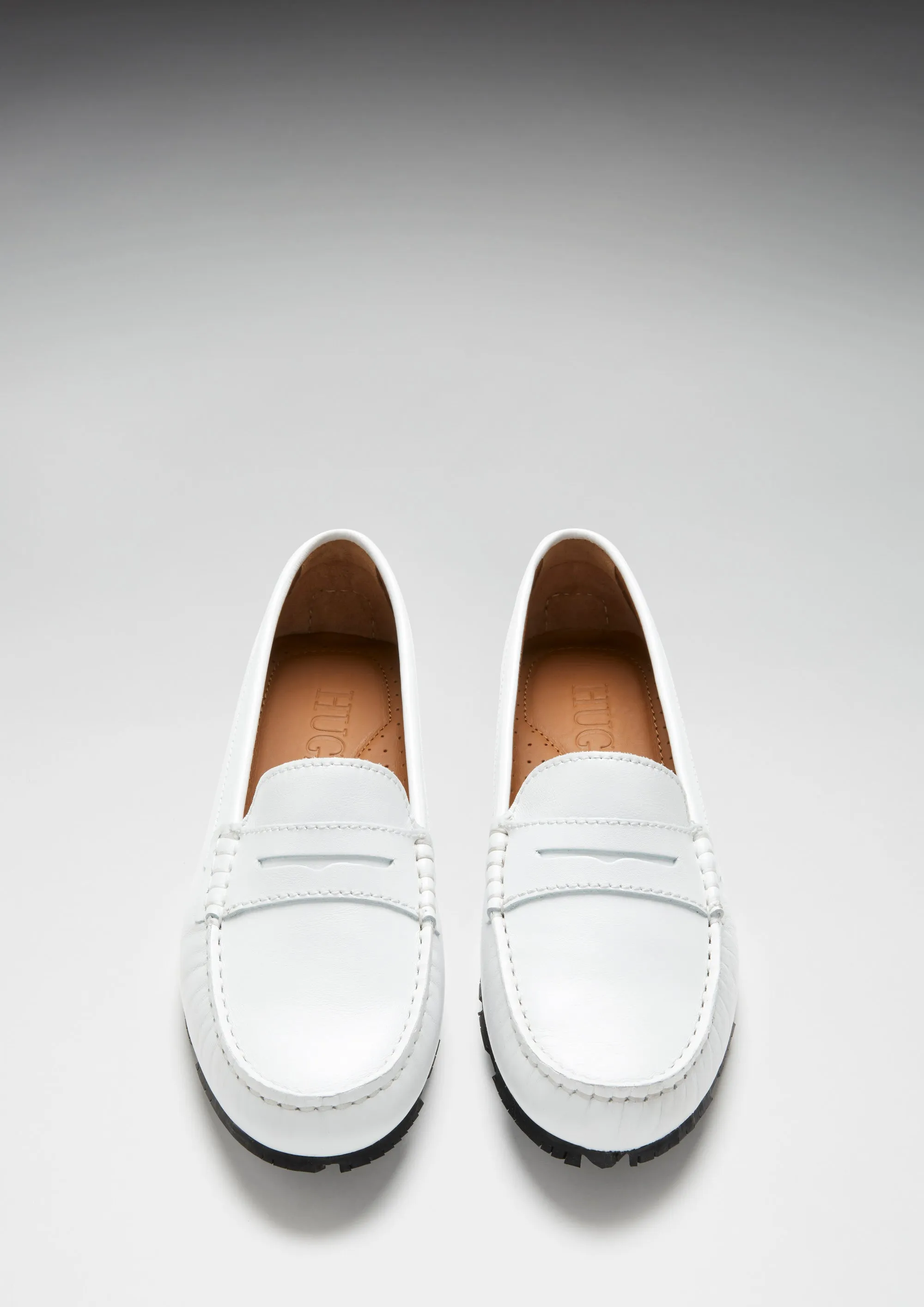 Women's Tyre Sole Penny Loafers, white leather