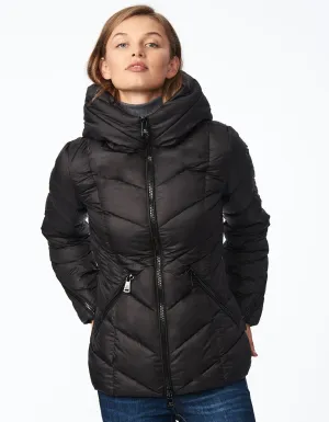 ZIP AROUND CHEVRON HOODED PUFFER